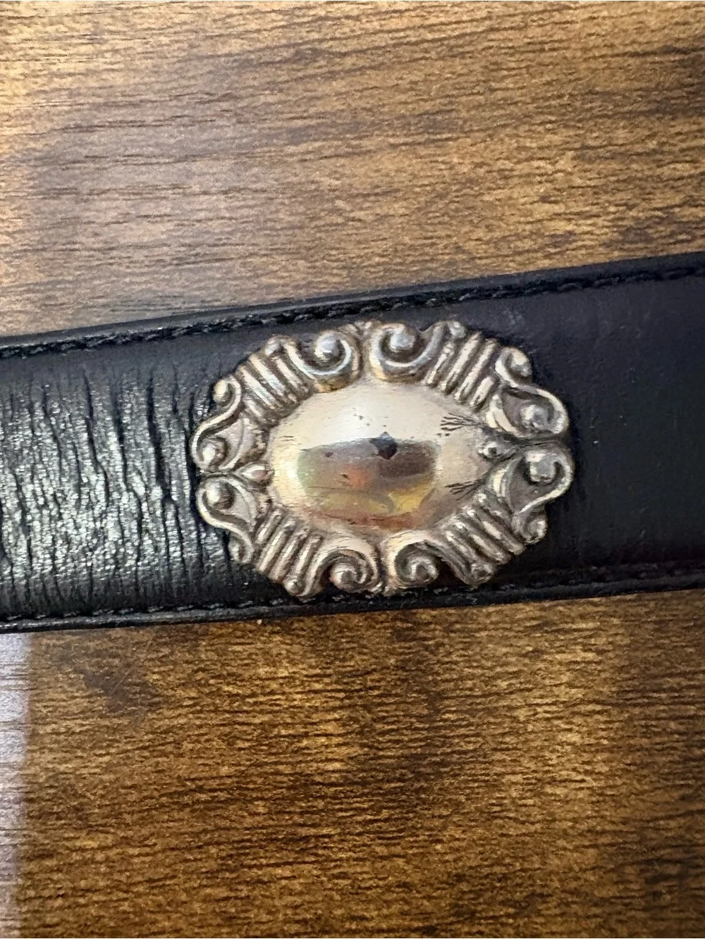 Fossil Vintage Black Leather Belt with Ornate Metal Concho Medallions Size M